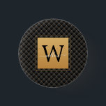Elegant Black Gold Monogram Initial Script Stylish 1 Inch Round Button<br><div class="desc">Elegant Black Gold Monogram Initial Script Stylish button. Features a luxury black and gold diamond pattern background.</div>