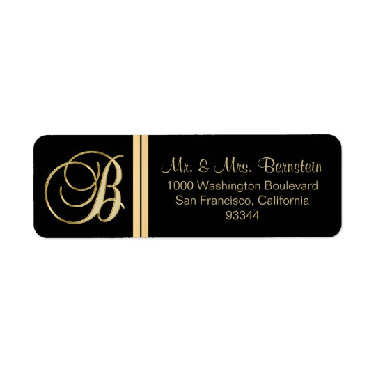 Elegant Black Gold Monogram Letter 'B' Return Return Address Label