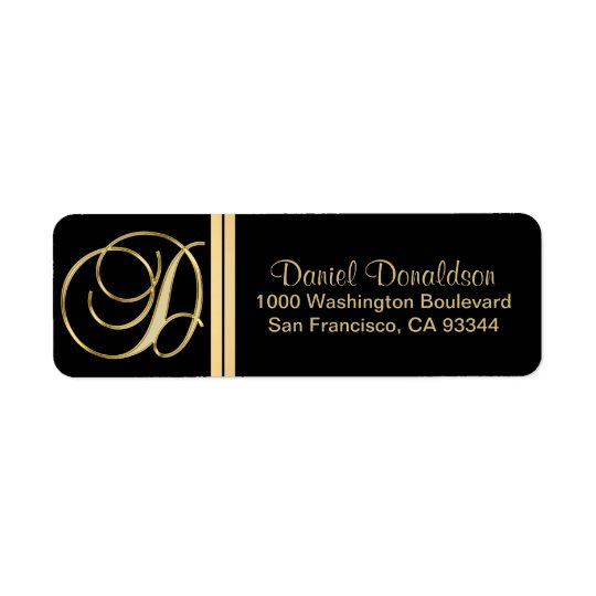Elegant Black Gold Monogram Letter 'D' Return Return Address Label