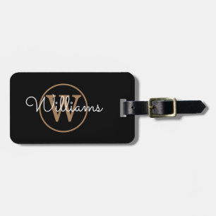 Elegant Black Gold Monogram Luggage Tag