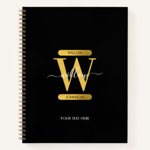 Elegant Black & Gold Monogram Modern  Notebook