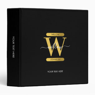 Elegant Black & Gold Monogram Modern Script Binder