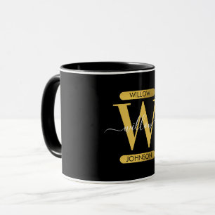 Elegant Black & Gold Monogram Modern Script  Mug