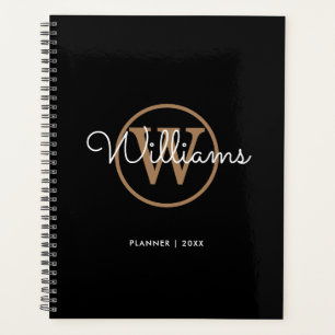 Elegant Black Gold Monogram Name 2021 Planner