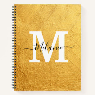 Elegant Black Gold Monogram Name Notebook