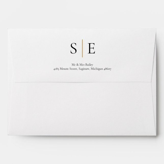 Elegant Black Gold Monogram Return Address Envelope (Back (Top Flap))
