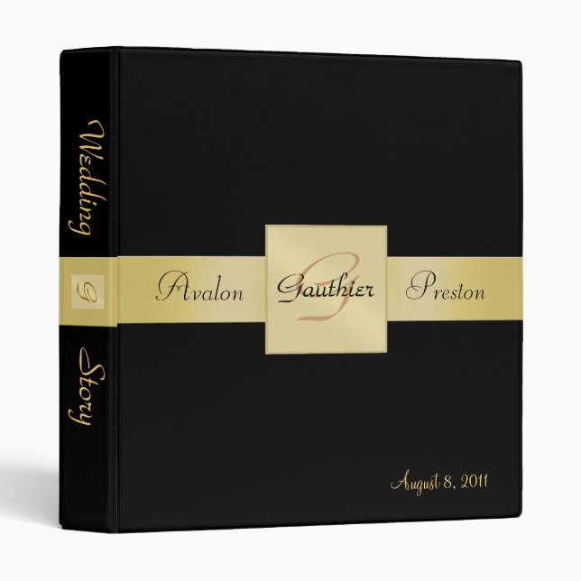 Elegant Black Gold Monogram Ribbon Binder (Front/Spine)