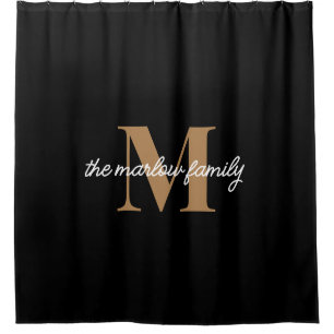Elegant Black Gold Monogram Script Family Name