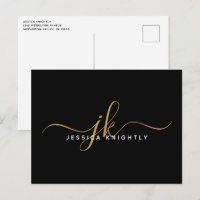 Elegant Black Gold Monogram Script Initials