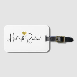 Elegant Black Gold Monogram Script Name Stylish Luggage Tag