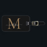 Elegant Black Gold Monogram Script Name Stylish Luggage Tag<br><div class="desc">Elegant Black Gold Monogram Script Name Stylish Bag Tag</div>