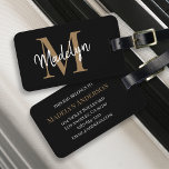 Elegant Black Gold Monogram Script Name Stylish Luggage Tag<br><div class="desc">Elegant Black Gold Monogram Script Name Stylish Luggage Tag.Easily personalize this modern elegant luggage tag with your custom monogram and name.</div>