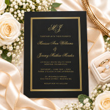 Elegant Black Gold Monogram Script Wedding