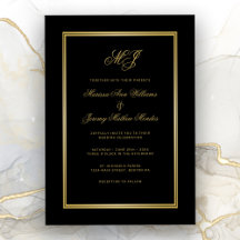 Elegant Black Gold Monogram Script Wedding