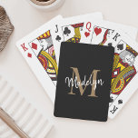 Elegant Black Gold Monogram Stylish Script Name Playing Cards<br><div class="desc">Elegant Black Gold Monogram Stylish Script Name Playing Cards. Easily personalize this modern elegant playing cards with your custom monogram and name.</div>