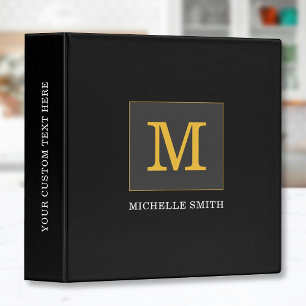 Elegant Black Gold Monogram Text Personalized Binder