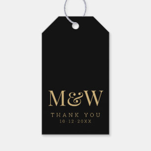 Elegant Black Gold Monogram Wedding Thank You Gift Tags