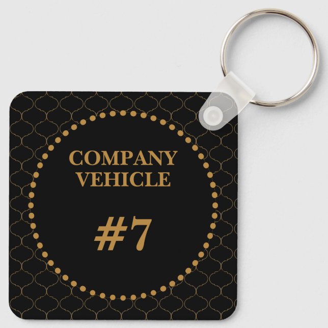 Elegant Black Gold Monogram with Custom ID Keychain (Back)