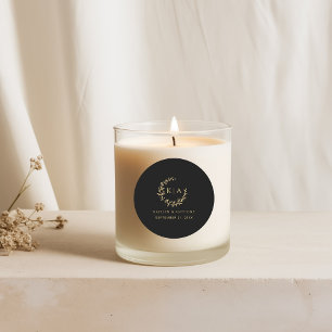 Elegant Black & Gold Monogram Wreath Wedding Favou Classic Round Sticker