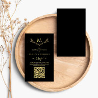 Elegant Black & Gold Monogram Wreath Wedding RSVP