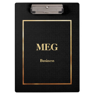 Elegant black gold monogrammed clipboard