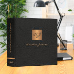 Elegant black gold monogrammed leather classy binder<br><div class="desc">Luxury exclusive looking monogrammed office or personal work organizer binder featuring a faux copper metallic gold glitter square and dividers over a stylish solid black faux leather background. Suitable for small business, corporate or independent business professionals, personal branding or stylists specialists, makeup artists or beauty salons, boutique or store managers....</div>