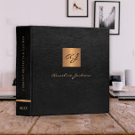 Elegant black gold monogrammed leather classy binder<br><div class="desc">Luxury exclusive looking monogrammed office or personal work organizer binder featuring a faux copper metallic gold glitter square and dividers over a stylish black faux leather background.                Suitable for small business,  corporate or independent business professionals,  personal branding or stylists specialists,  makeup artists or beauty salons,  boutique or store managers.</div>