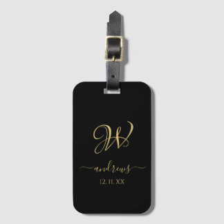 Elegant Black gold monogrammed Luggage Tag