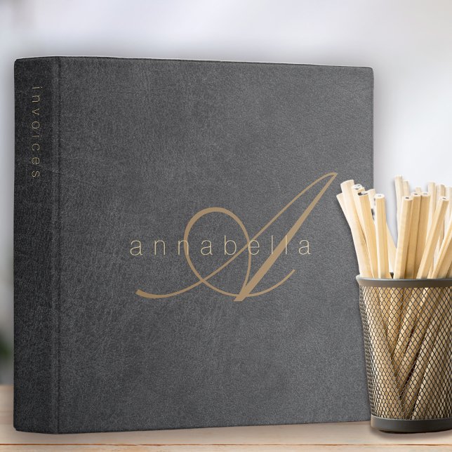 Elegant Black Gold Monogrammed Luxe Leather Binder (Creator Uploaded)