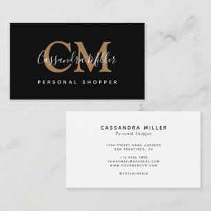 Elegant Black Gold Monogrammed Name Professional Business Card