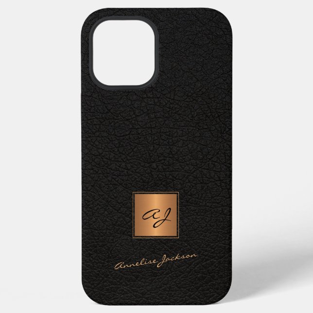 Elegant black gold monogrammed script name iPhone case (Back)