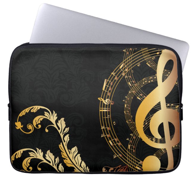 Elegant black gold Music Note Laptop Sleeve (Front)