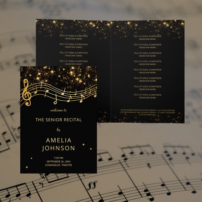 Elegant Black Gold Music Senior Recital Program (Elegant Black Gold Music Senior Recital Program)