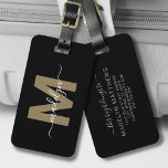 Elegant Black Gold Name Monogram Luggage Tag<br><div class="desc">Create Your Own Custom Stylish Elegant Black Gold Script Name Monogram Luggage Tag. This chic, stylish luggage tag adds a refined touch to any travel experience, making it the perfect accessory for the world traveller or anyone with a serious case of wanderlust. On the front, the design showcases a unique...</div>