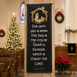 Elegant Black & Gold Nativity Church Christmas  Banner