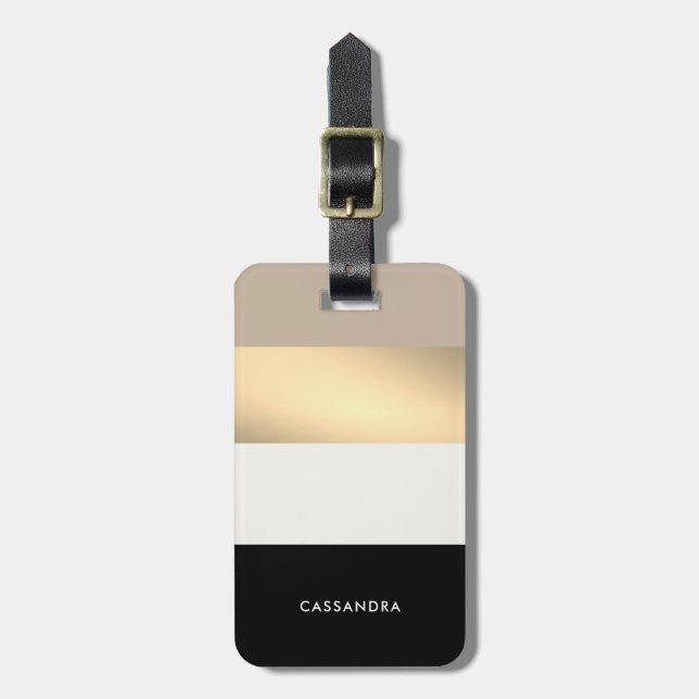 Elegant Black Gold Neutral Palette Personalized Luggage Tag (Front Vertical)