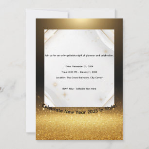 Elegant Black & Gold New Year 2025 Invitation