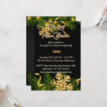 Elegant Black & Gold New Year Invitation 5x7 