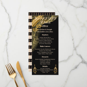 Elegant Black & Gold New Year Menu & Champagne