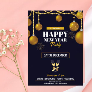 Elegant Black & Gold New Year’s Eve Party Invitation
