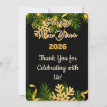 Elegant Black & Gold New Year Thank You Card