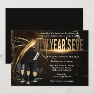 Elegant Black & Gold New Years Eve Party Invitatio Invitation