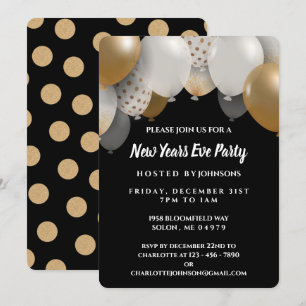 Elegant Black & Gold New Years Eve Party Invitation