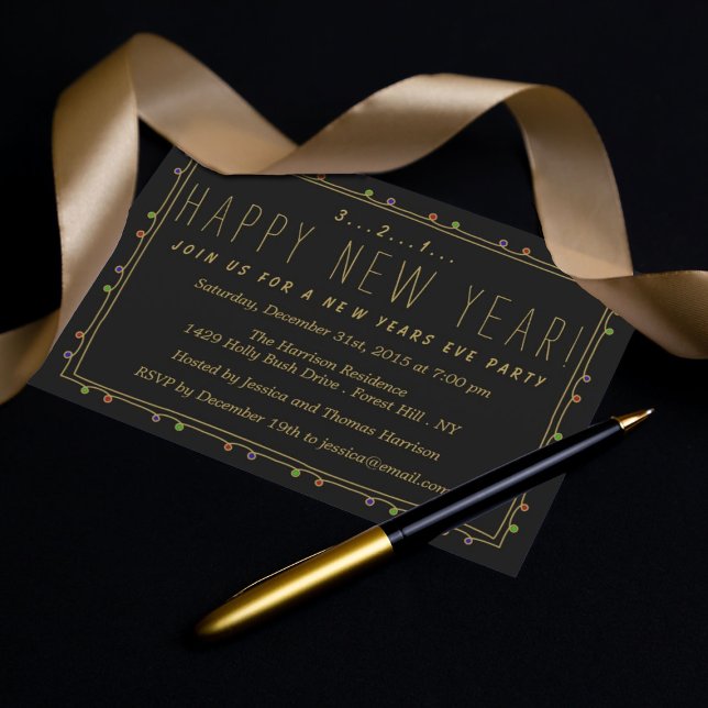 Elegant Black & Gold New Years Eve Party Invitation (Creator Uploaded)