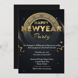 Elegant Black & Gold New Years Eve Party Invitation