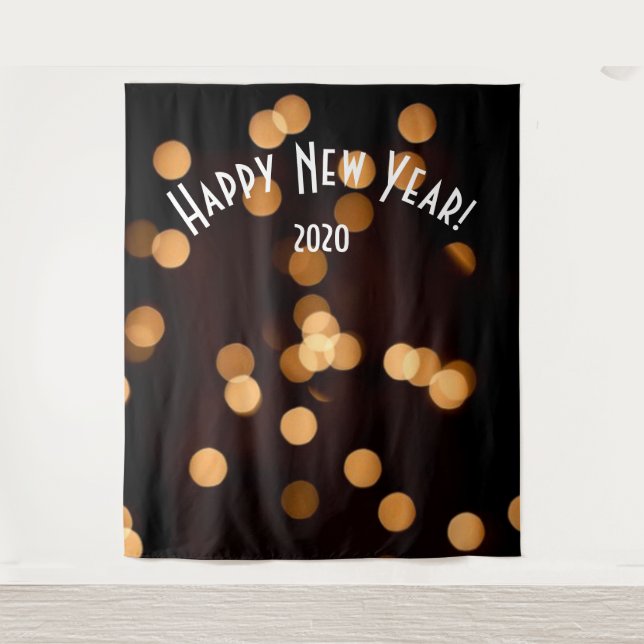 Elegant Black Gold New Years Photo Booth Backdrop Tapestry (Front)