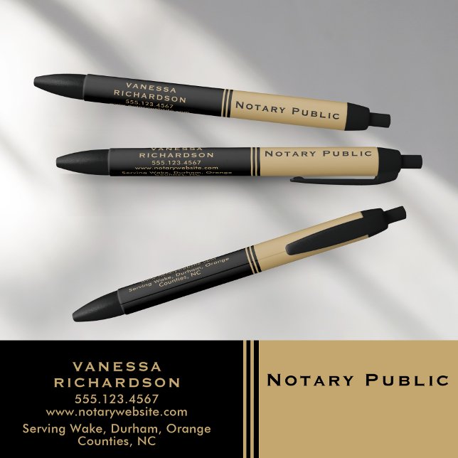 Elegant Black & Gold Notary Marketing Promotional Black Ink Pen (Creator Uploaded)