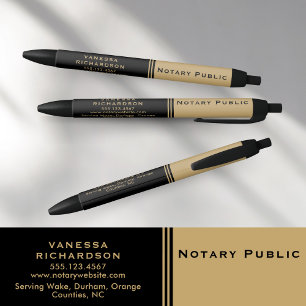Elegant Black & Gold Notary Marketing Promotional Ink Pen