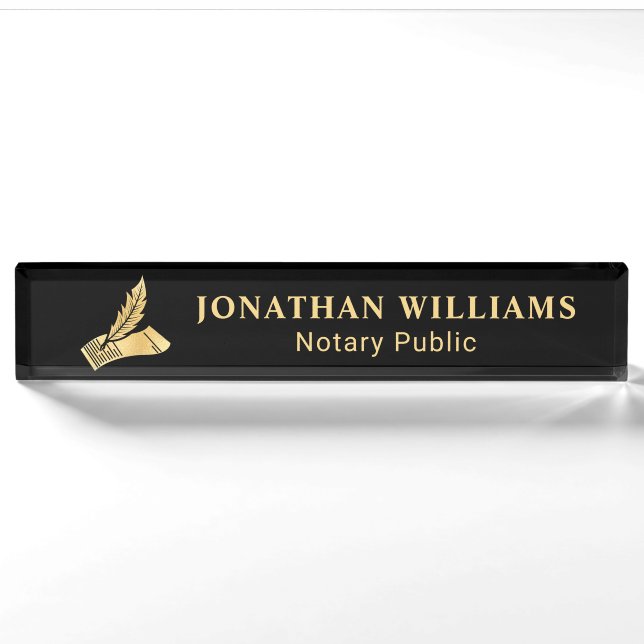 Elegant Black & Gold Notary Public Nameplate (Front)