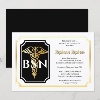 Elegant Black | Gold Nurse BSN Graduation Party Invitation